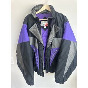 Vintage 80s/90s Eagles Ridge Black Purple Zip Lined Ski Snowboard Coat Jacket L